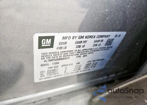 2021 Chevrolet Trailblazer Lt z USA, uszkodzony, nr VIN KL79MPS25MB059913